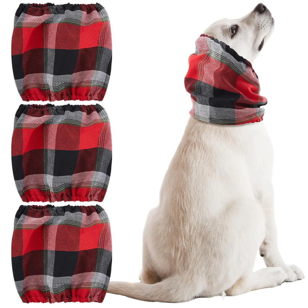 Geyoga 3 Pcs Snood for Dogs Ears Wrap Red Black Plaid Dog Calming Earmuffs Winter Dog Hats Noise Cancelling Anxiety Relief Dog Hoodies for Christmas Wearing in Bathing Grooming Dog Ear Care(Medium)