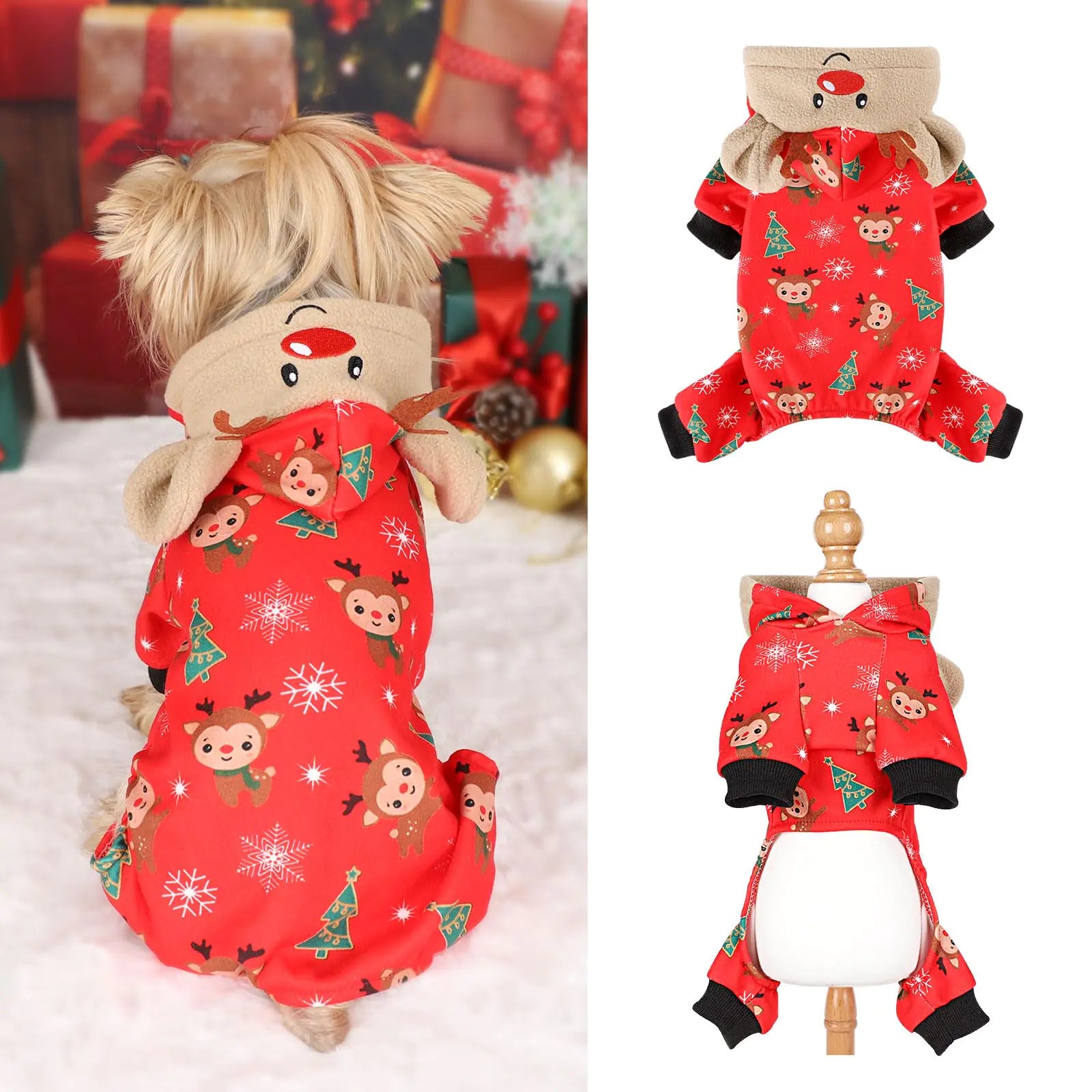 Dog Christmas Pajamas Fleece Dog Christmas Sweater Dog Christmas Clothes Warm Reindeer Dog Christmas Outfit Winter Clothes for Small Dogs Girl Boy Pet Cat Pjs Xmas Puppy Clothes Doggie(X-Small)