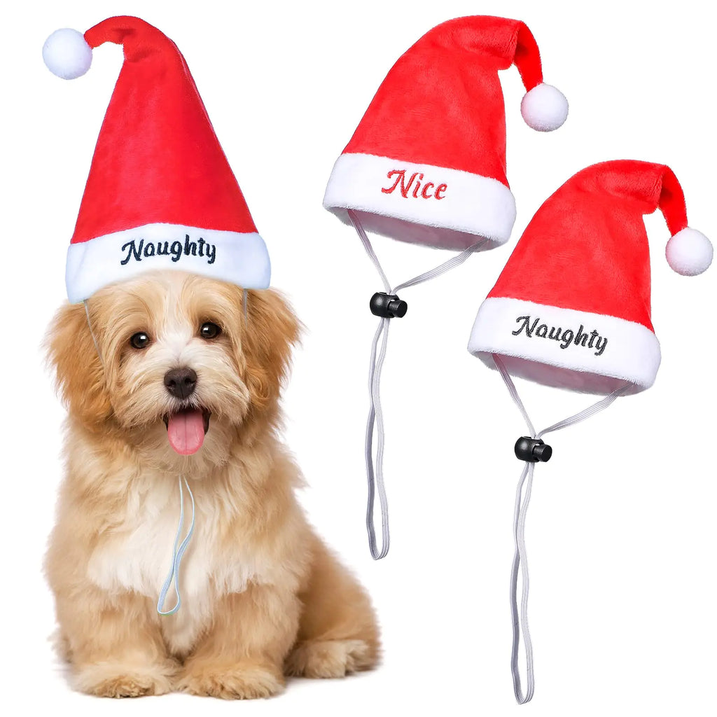 2 Pieces Dog Santa Hat Cute Cat Christmas Hats Adjustable Pet Costumes for Christmas Cats Dogs Pets Outfit Supplies (7.87 x 5.51)