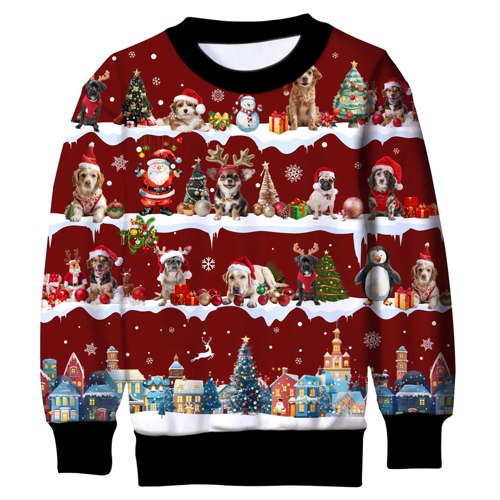 UNICOMIDEA Girls Ugly Christmas Sweaters Red Dog Print Kids Ugly Christmas Sweatershirt Funny Boys Xmas Santa Clothes 8-9 Years Little Boy Christmas Pullover 9Y