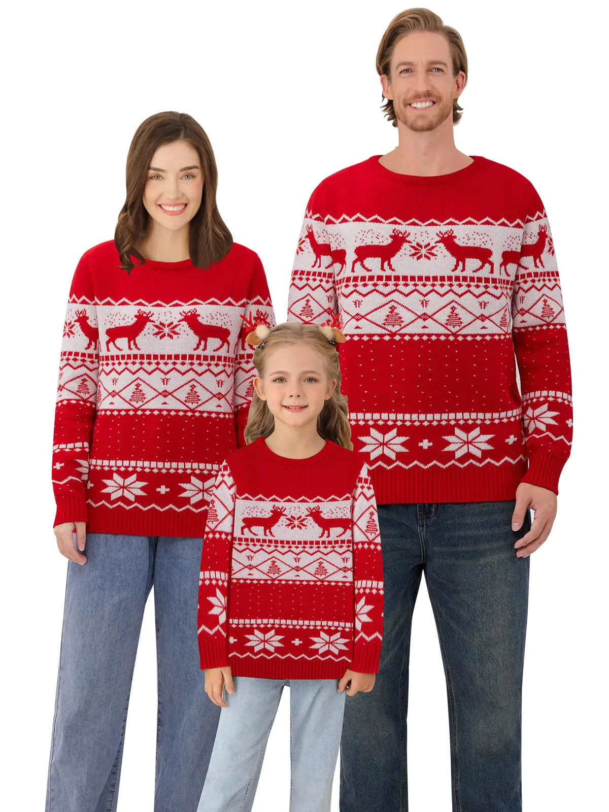 Family Matching Christmas Sweaters Ugly Holiday Sweater Sweatshirt for Women Men Adults Couples Kids Boys Girls Red