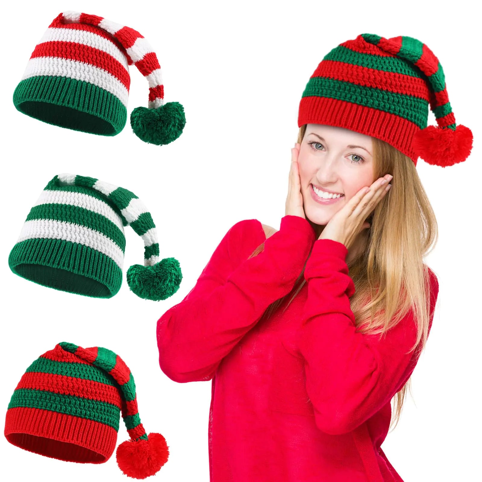 Arcimatto 3 PCS Christmas Knitted Santa Hats for Women Kids Girl Family Funny Beanie Hats Crochet Xmas Party Skull Caps Warm Holiday Gifts