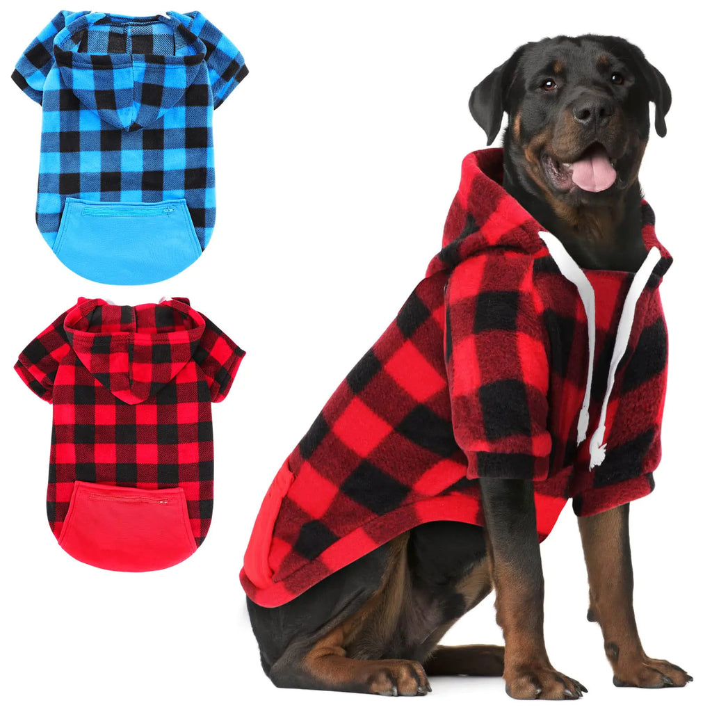 Rypet 2 Packs Large Plaid Dog Hoodie Pet Clothes Sweaters with Hat and Pocket Dog Pullover Sweatshirt for Medium Large Dog